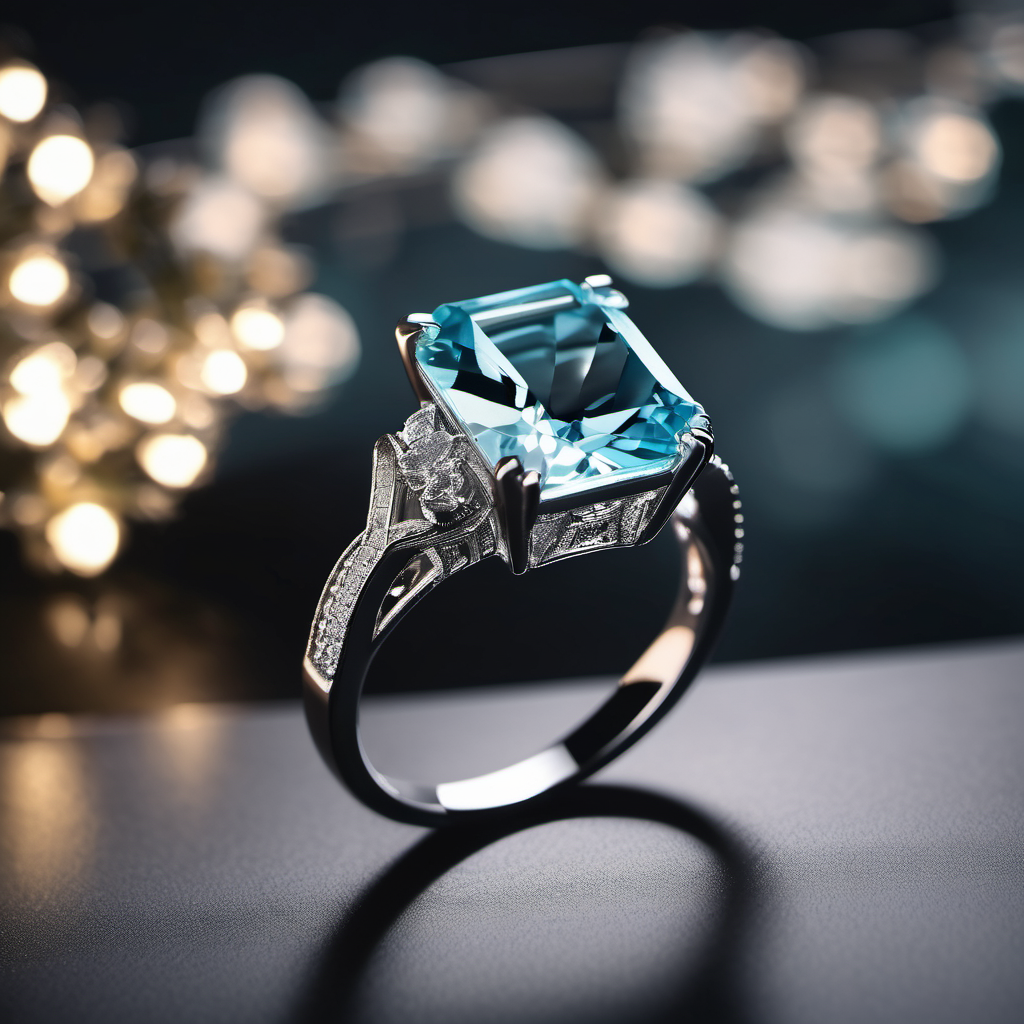 Square natural aquamarine ring