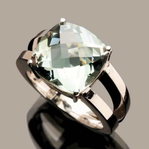Cushion cut green amethyst ring