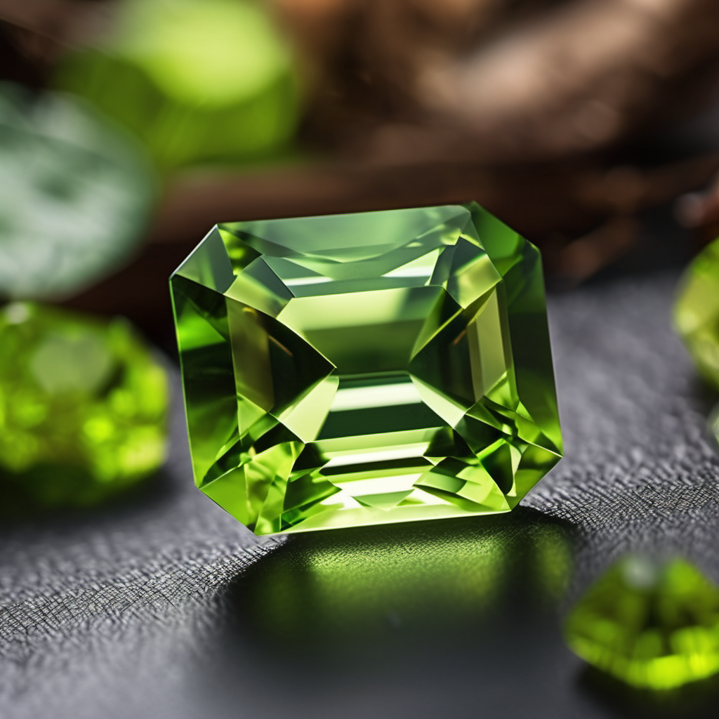Striking faceted emerald cut natural peridot
