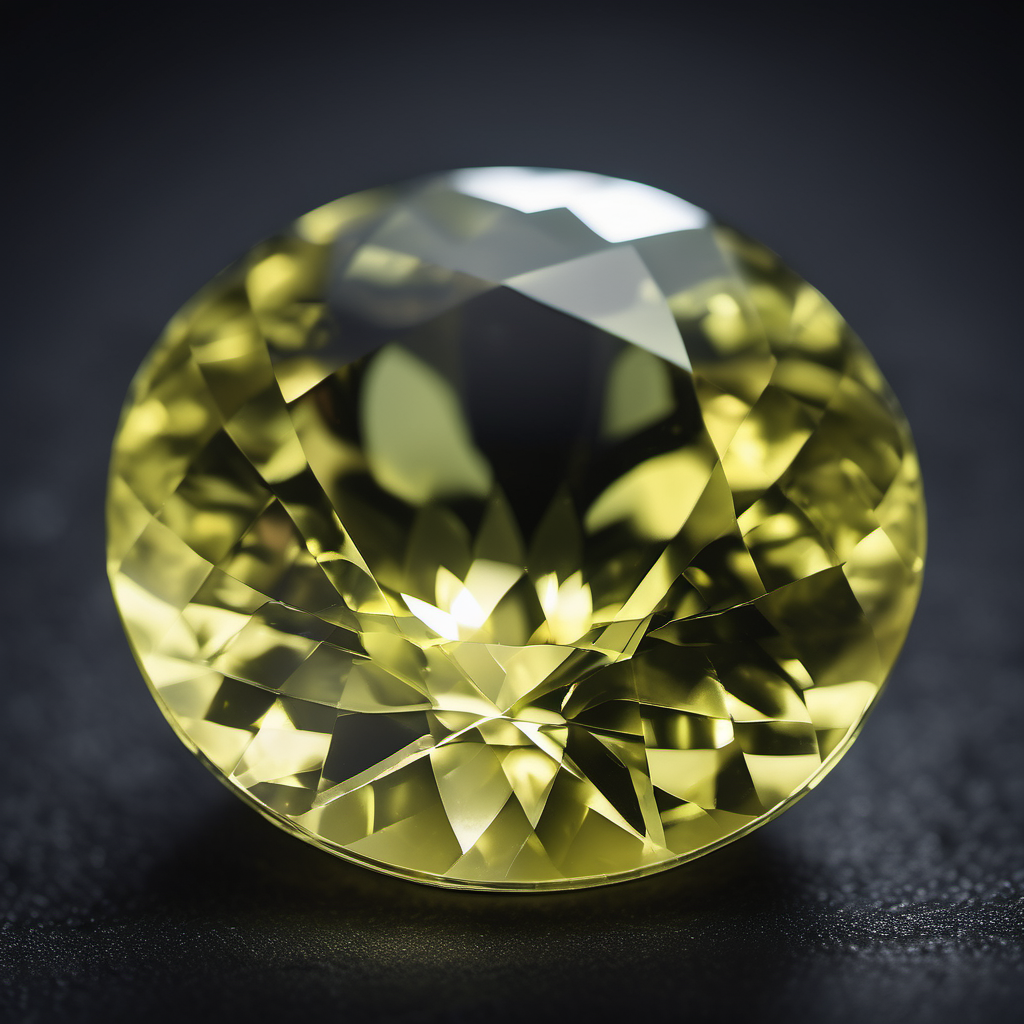 A single, faceted lemon quartz gemstone with a yellowish-green hue.
