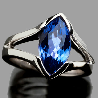 white gold and tanzanite dress ring, hnadcrafted